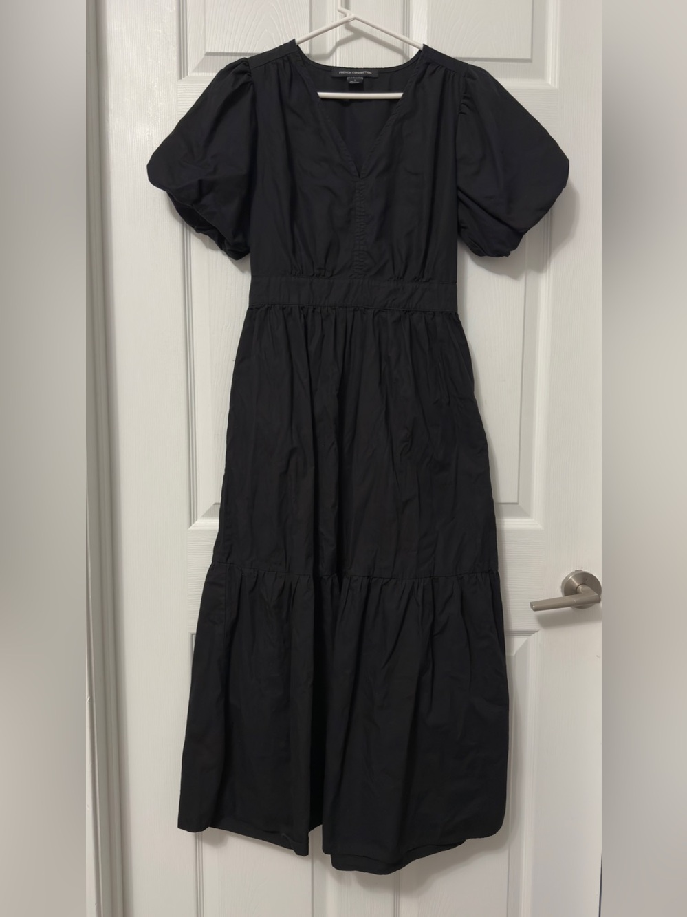 French Connection Black Puff Sleeve Tiered Maxi Dress